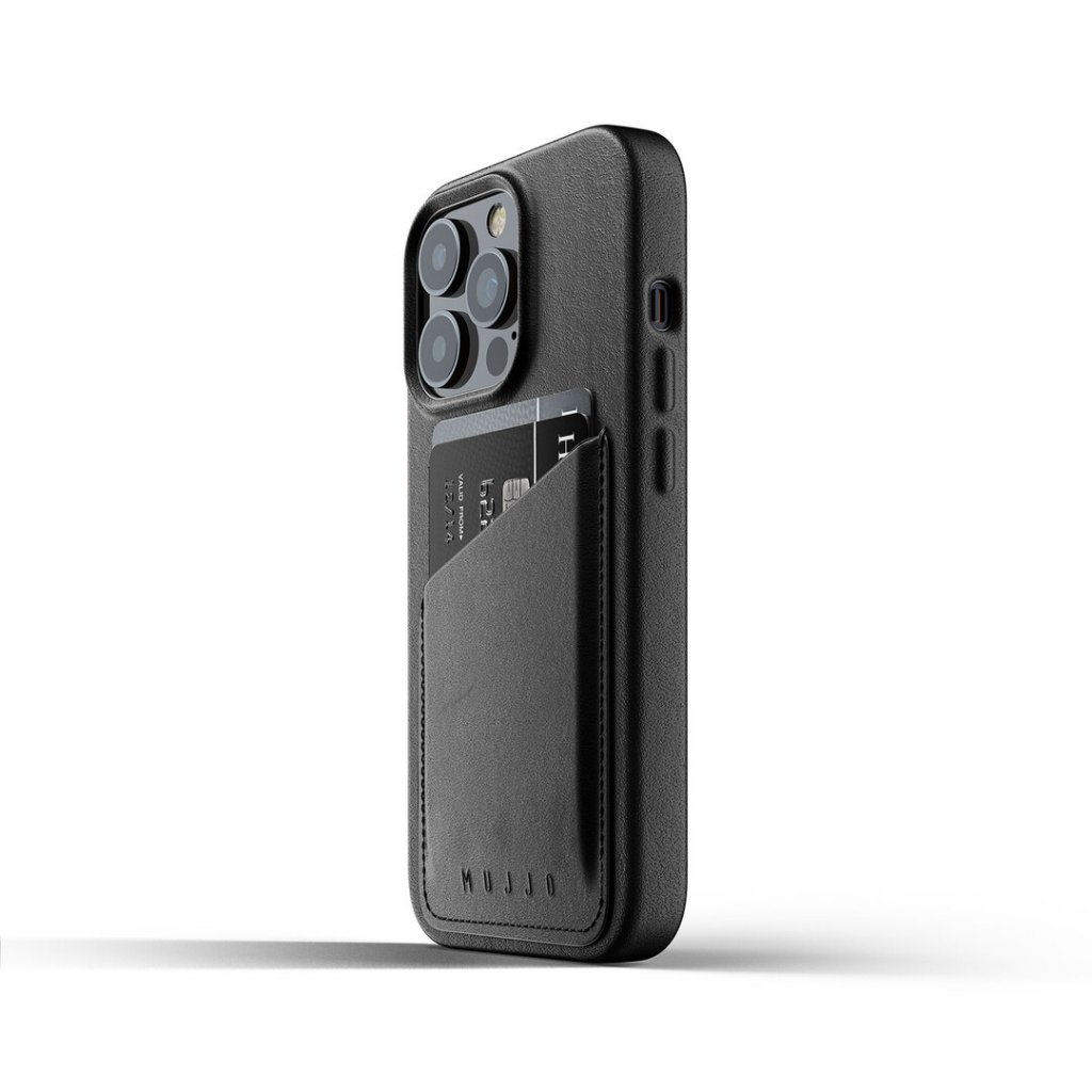 Mujjo - Mujjo Full Läder Plånboksfodral iPhone 13 Pro - Svart