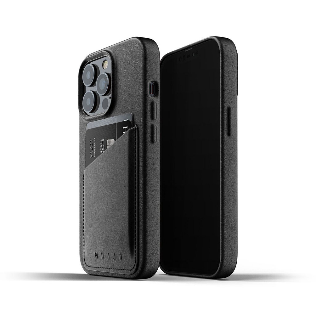 Mujjo - Mujjo Full Läder Plånboksfodral iPhone 13 Pro - Svart