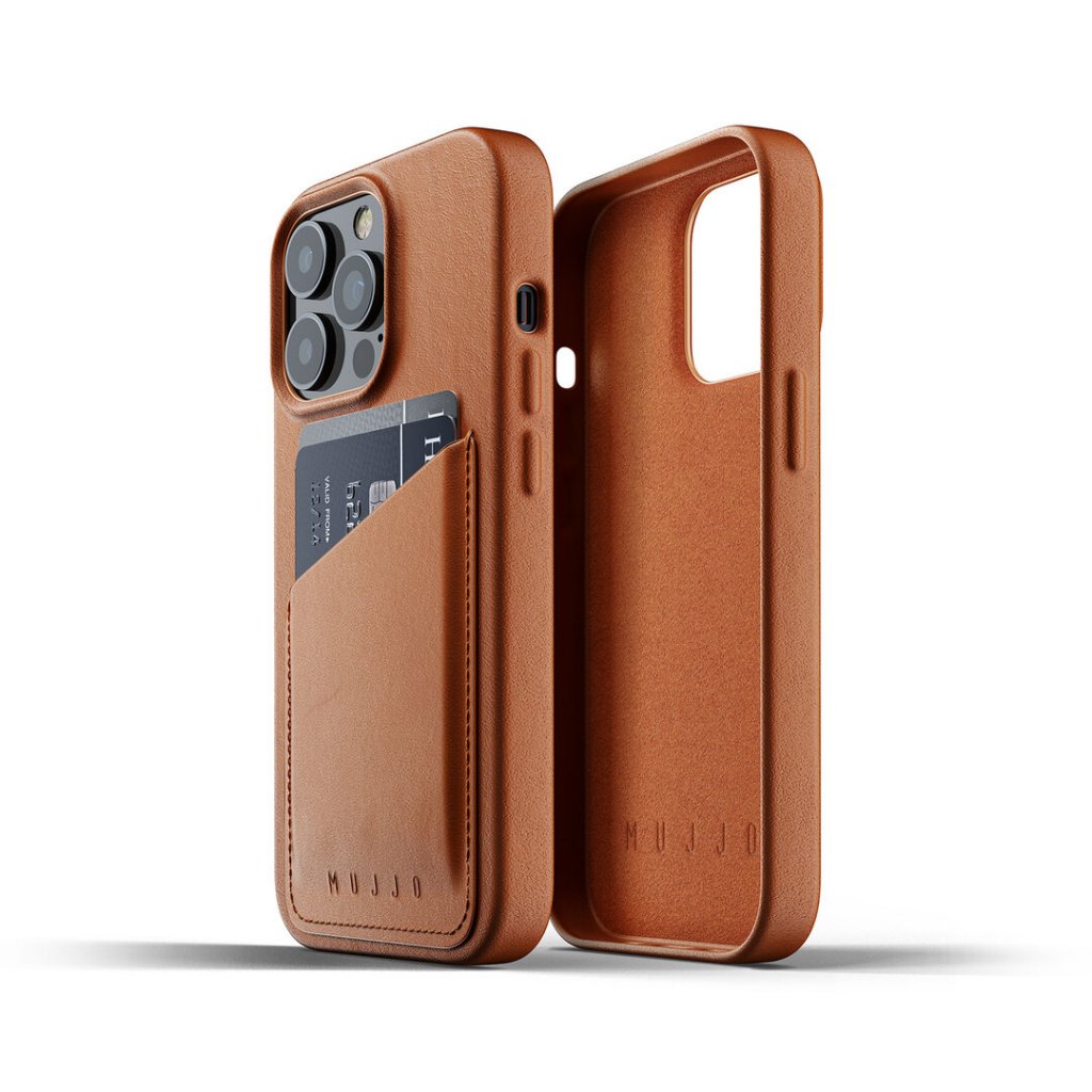 Mujjo - Mujjo Full Läder Plånboksfodral iPhone 13 Pro - Tan