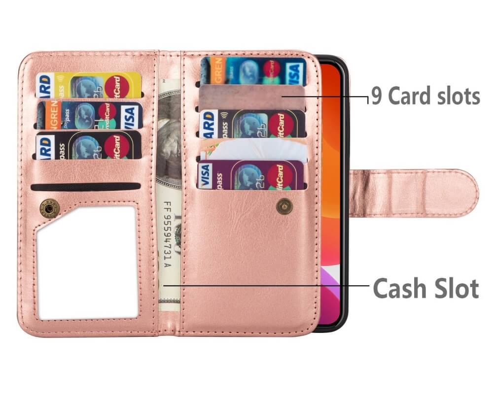 A-One Brand 2-i-1 Plånboksfodral med 9 Kortplatser till iPhone 13 - Roséguld 