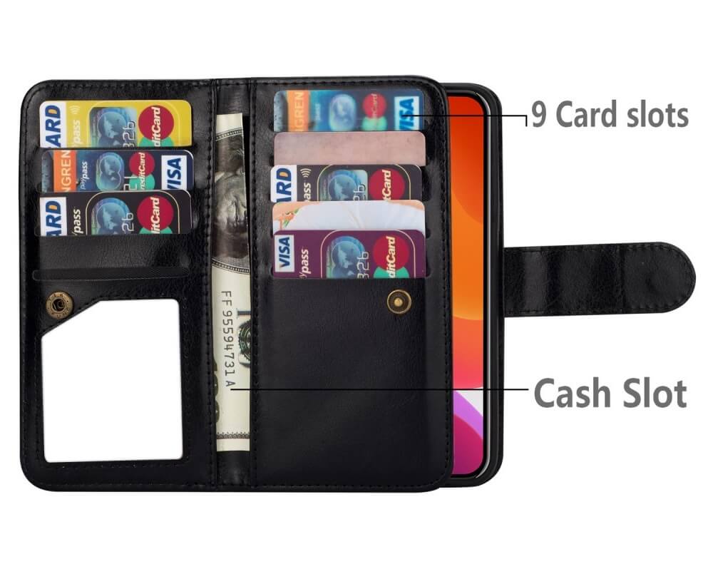 A-One Brand 2-i-1 Plånboksfodral med 9 Kortplatser iPhone 13 mini - Svart 