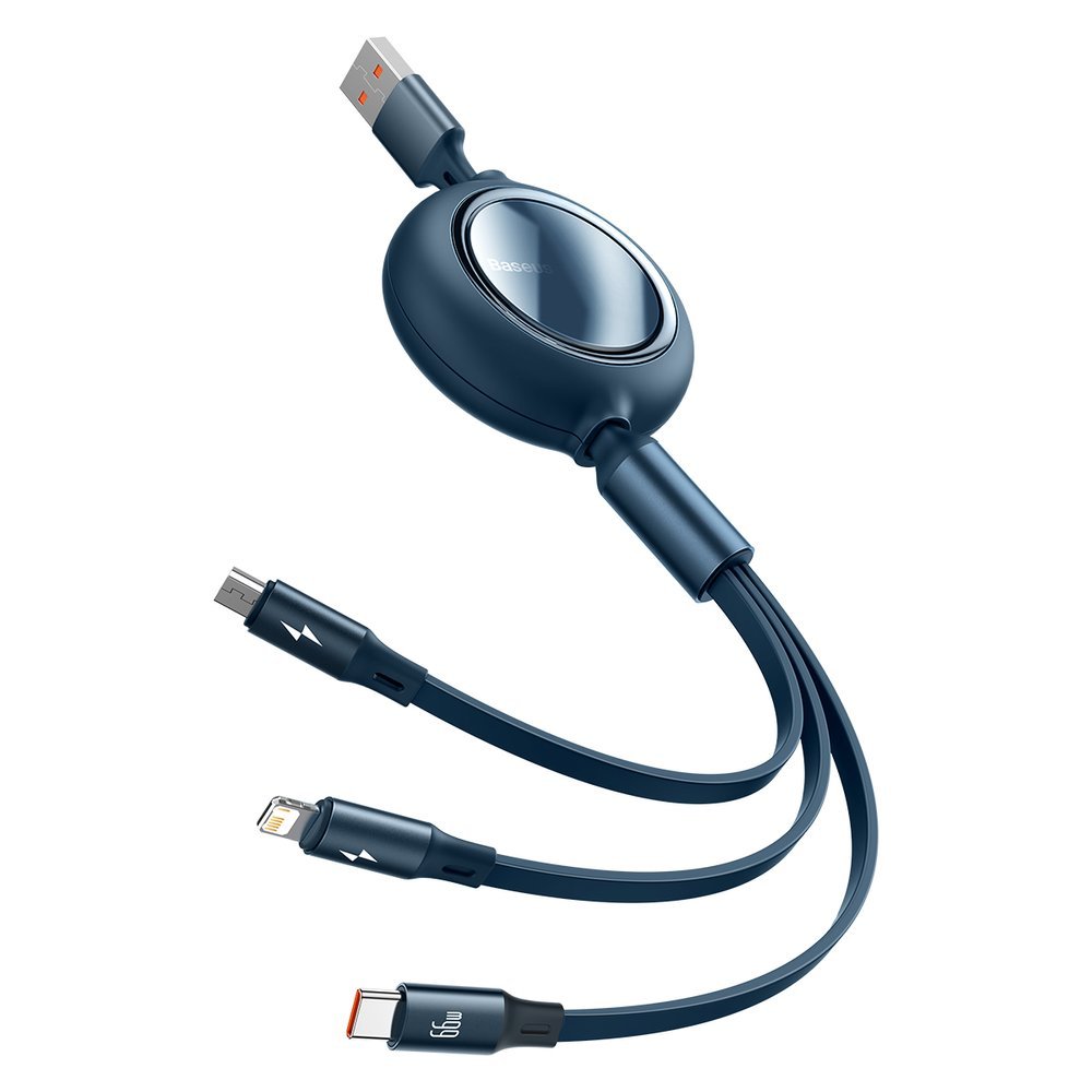 UTGATT1 - Baseus Bright Mirror Retractable 3in1 Kabel USB 1.2m - Blå