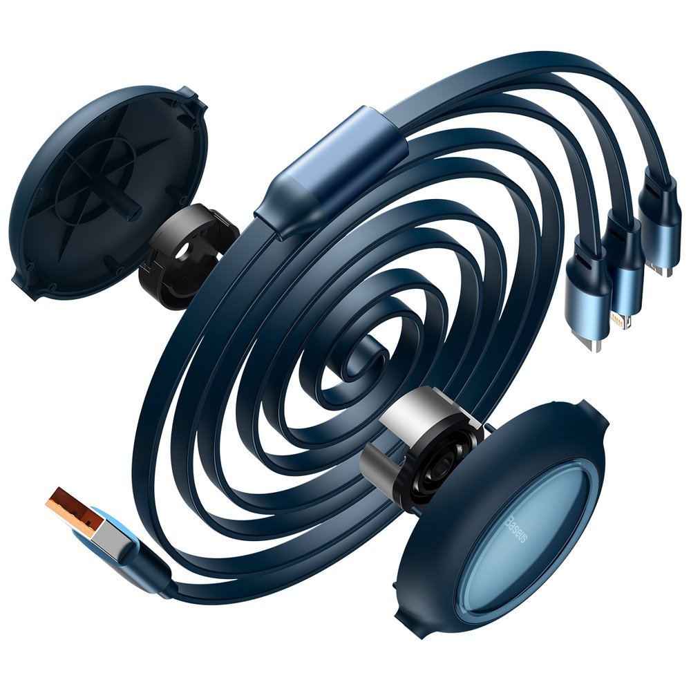 UTGATT1 - Baseus Bright Mirror Retractable 3in1 Kabel USB 1.2m - Blå