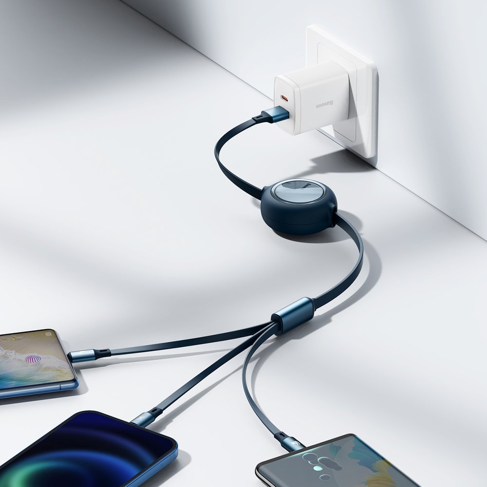 UTGATT1 - Baseus Bright Mirror Retractable 3in1 Kabel USB 1.2m - Blå