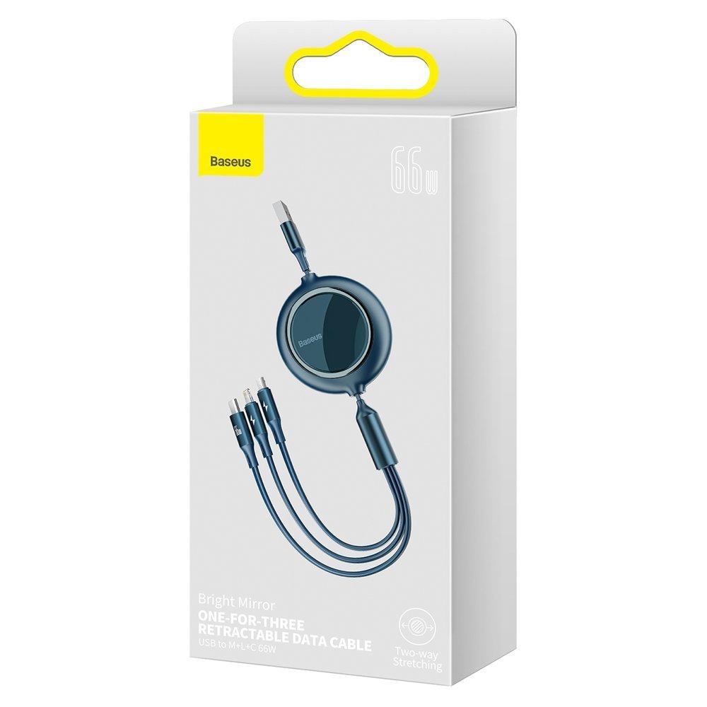 UTGATT1 - Baseus Bright Mirror Retractable 3in1 Kabel USB 1.2m - Blå