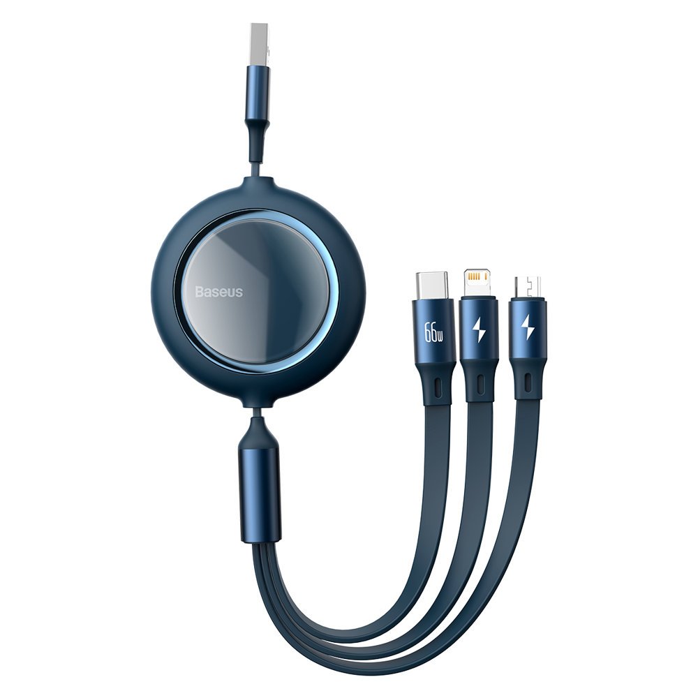 UTGATT1 - Baseus Bright Mirror Retractable 3in1 Kabel USB 1.2m - Blå