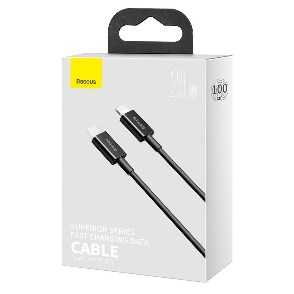 BASEUS - Baseus Fast Charging Lightning USB-C Kabel 1 m - Svart