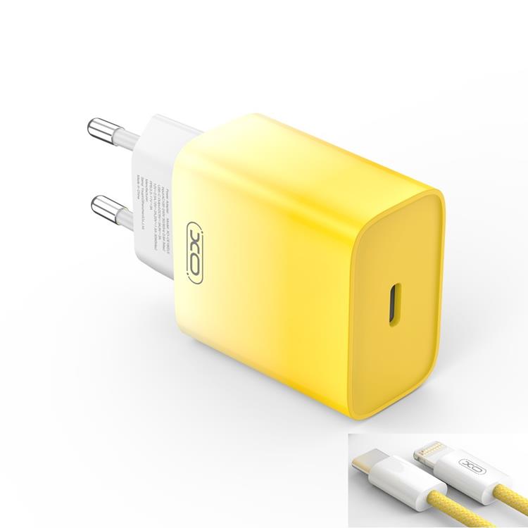 XO Snabbladdare 30W USB-C med Lightning Kabel CE18 PD Gul/Vit