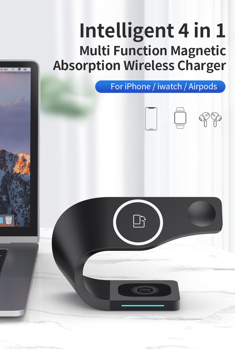 A-One Brand - [3in1] Magsafe Trdls laddare iPhone - Apple Watch - AirPods - Metal Svart