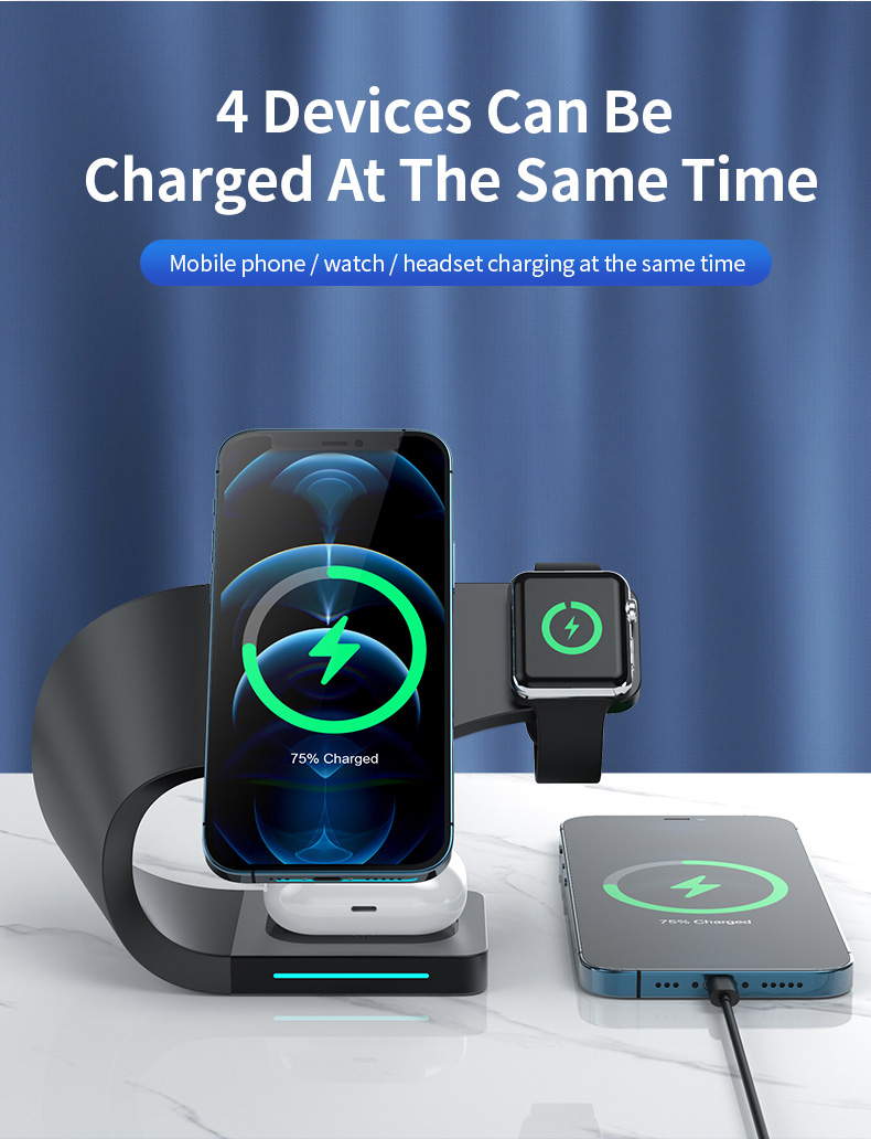 A-One Brand - [3in1] Magsafe Trdls laddare iPhone - Apple Watch - AirPods - Metal Svart