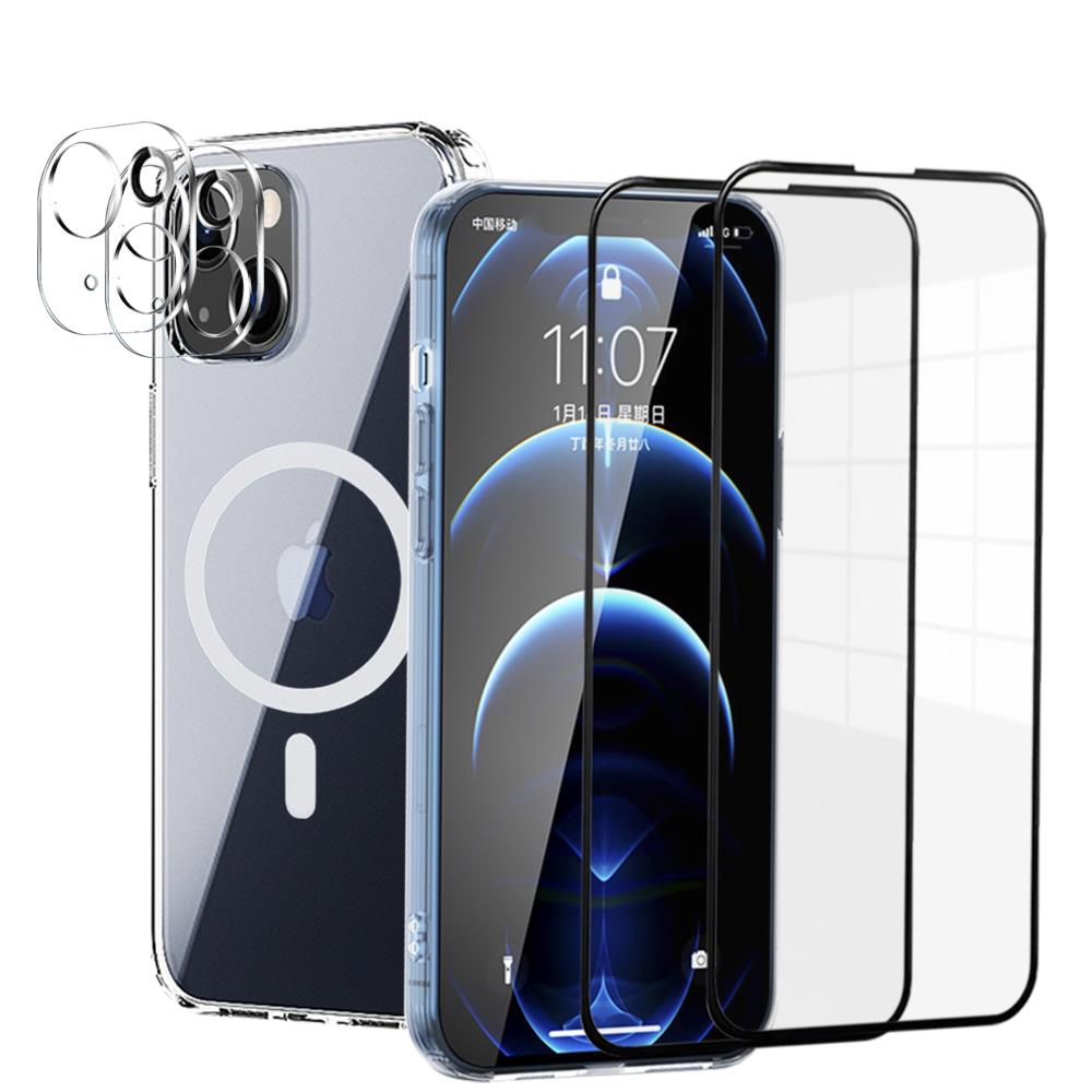 OEM iPhone 13 Mini [5-PACK] 1 X MagSafe Skal - 2 X Linsskydd - 2 X Härdat Glas 