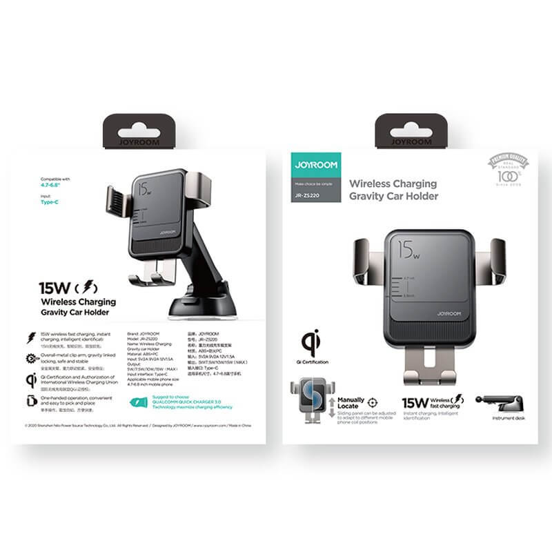 Joyroom - Joyroom Qi wireless 15 W car charger gravity phone holder Svart