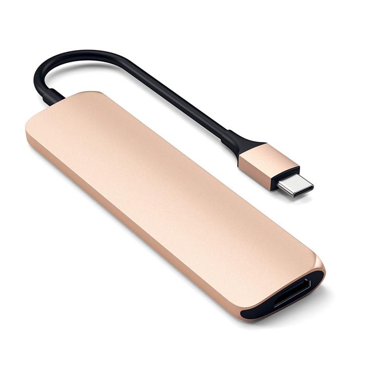Satechi - Satechi USB-C Adapter med HDMI, USB 3.0 portar samt kortläsare - Guld