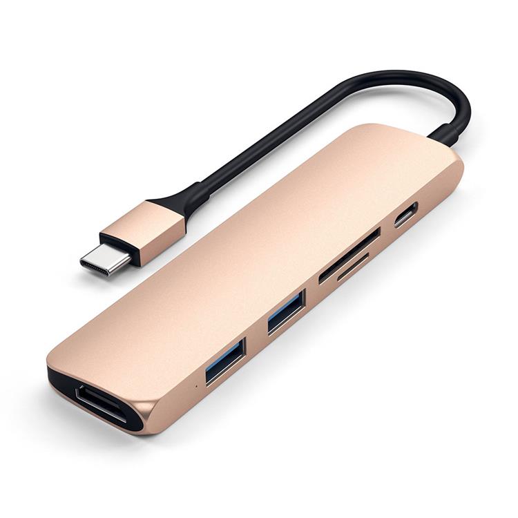 Satechi - Satechi USB-C Adapter med HDMI, USB 3.0 portar samt kortläsare - Guld