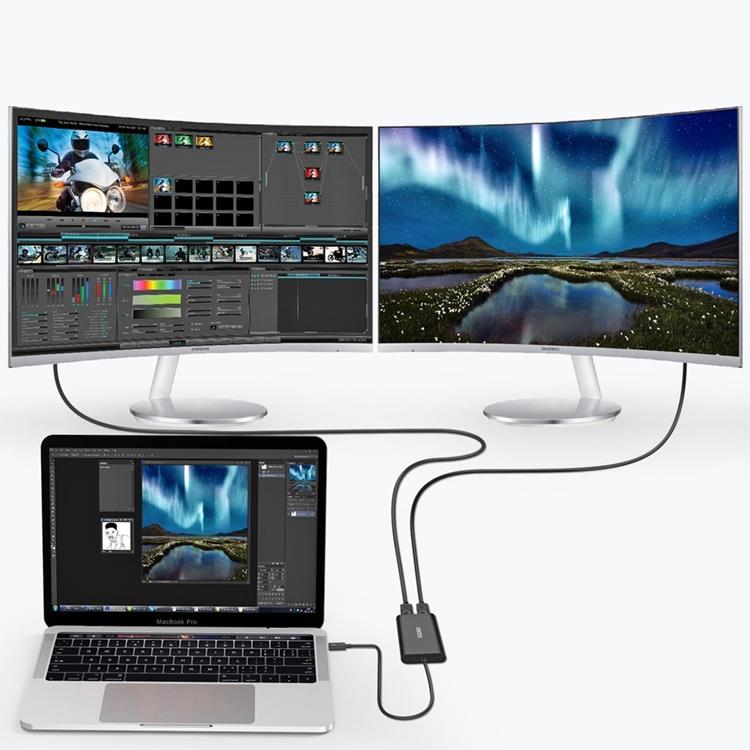 Choetech - Choetech Kontaktadapter USB-C 2x HDMI 2.0 4K 60Hz - Svart
