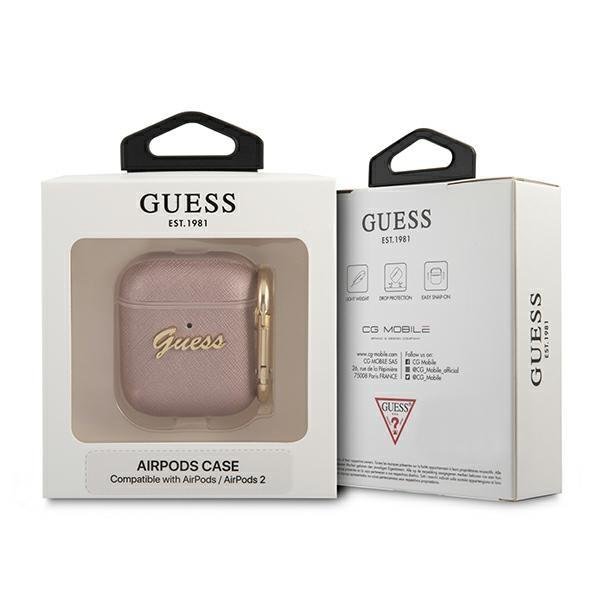 Guess Guess Saffiano Script Metal Collection Skal AirPods - Rosa 