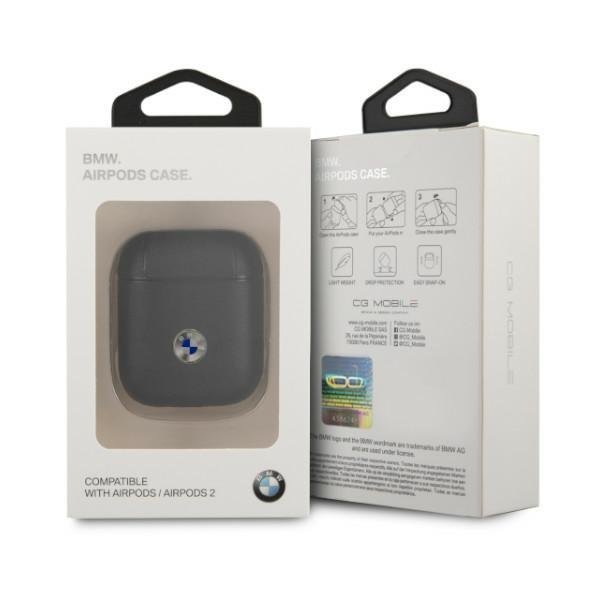 BMW - BMW Äkta läder Silver Logo Skal AirPods - Svart