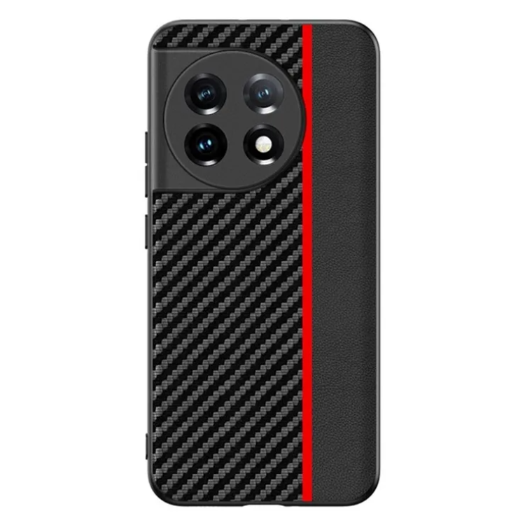 A-One Brand - OnePlus 11 5G Mobilskal Carbon Fiber PU-Läder - Röd