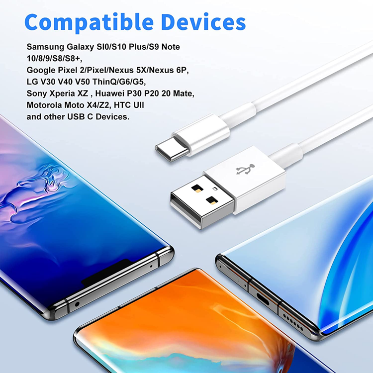 A-One Brand - USB-A till USB-C Kabel Snabbladdning 2M - Vit