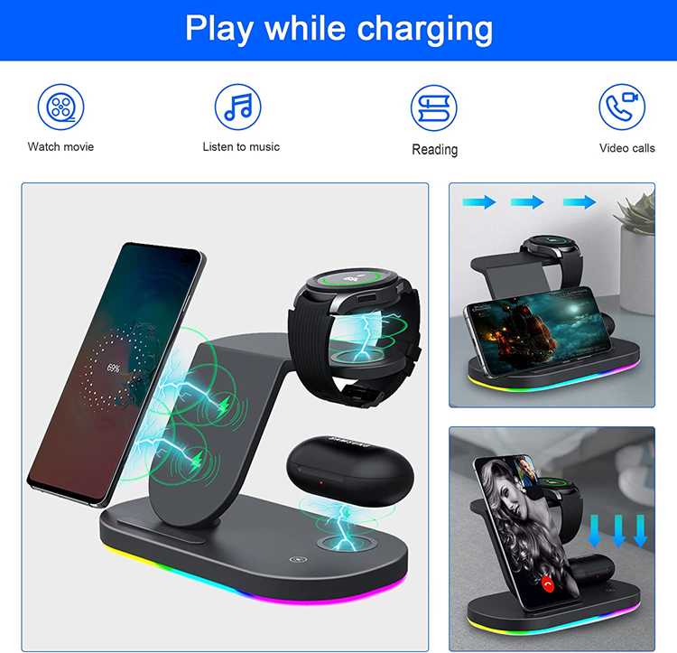 A-One Brand - 3in1 Trådlös Laddare - Svart till Samsung-produkter