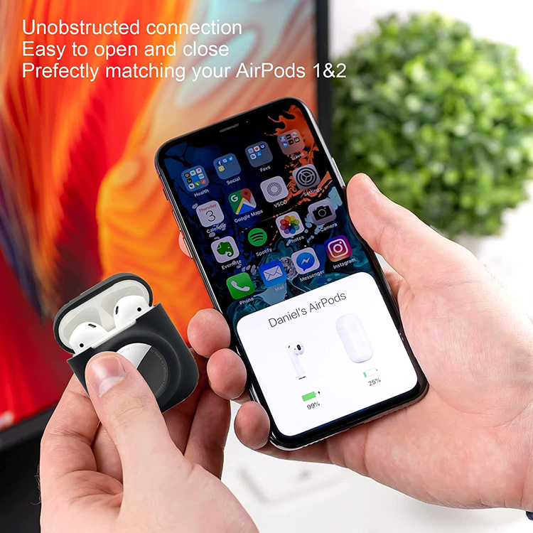 A-One Brand - Airpods Skal 2in1 Silicone Airtag Anti-Scratch - Svart