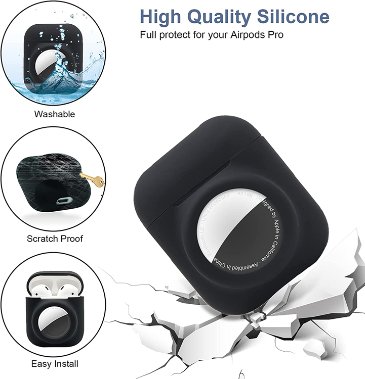 A-One Brand - Airpods Skal 2in1 Silicone Airtag Anti-Scratch - Svart
