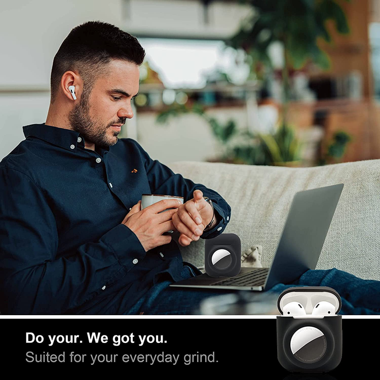 A-One Brand - Airpods Skal 2in1 Silicone Airtag Anti-Scratch - Svart