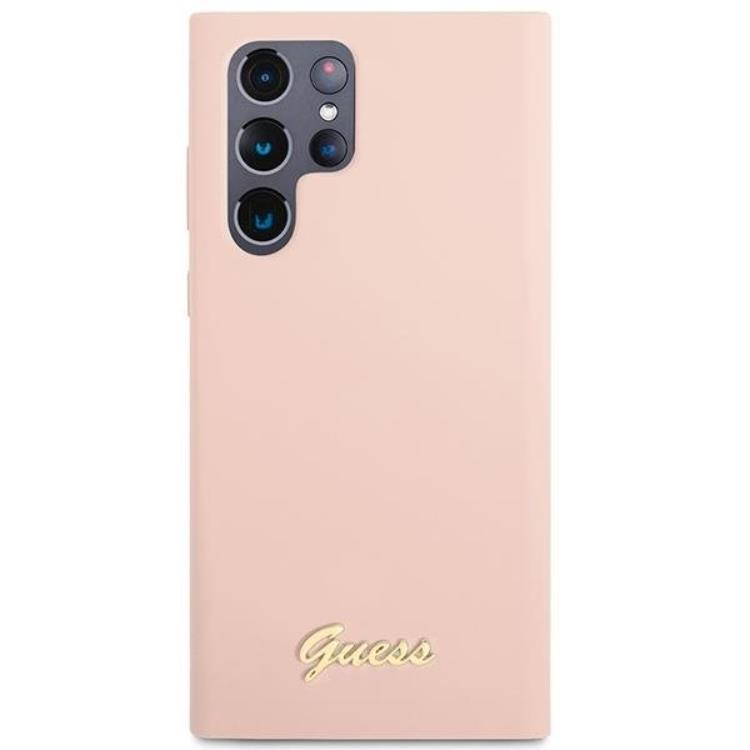 Guess - Guess Galaxy S23 Ultra Skal Silicone Script Metal Logo - Rosa