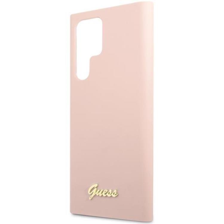 Guess - Guess Galaxy S23 Ultra Skal Silicone Script Metal Logo - Rosa