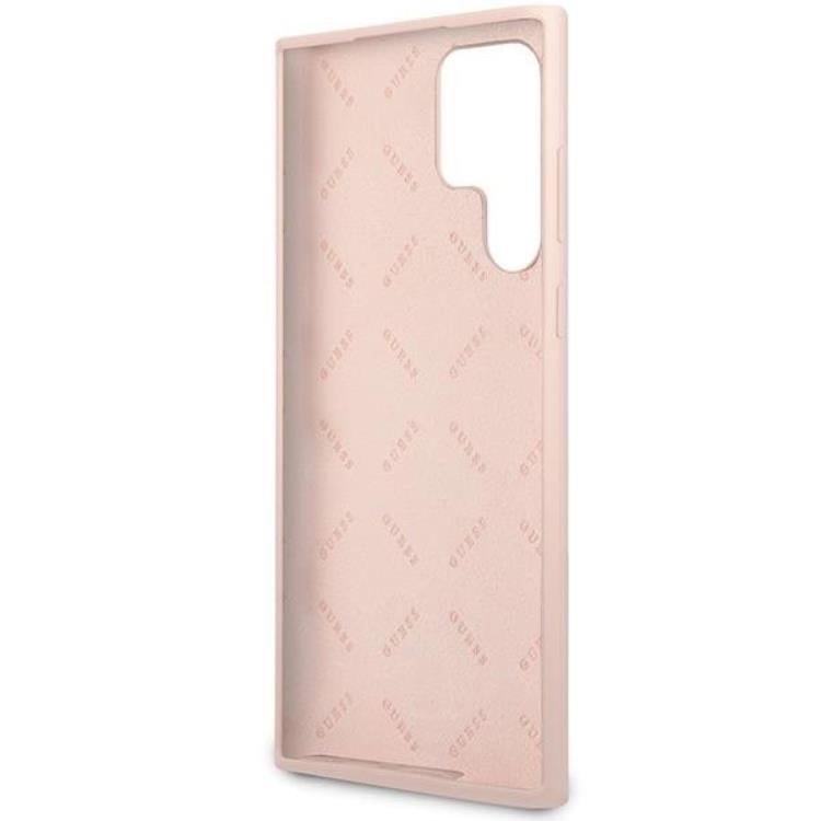 Guess - Guess Galaxy S23 Ultra Skal Silicone Script Metal Logo - Rosa