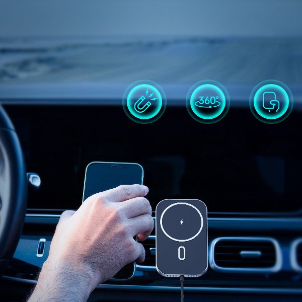 UTGÅTT - Choetech MagSafe Magnetfäste För Bil Induktiv Qi-laddare 15W - Svart