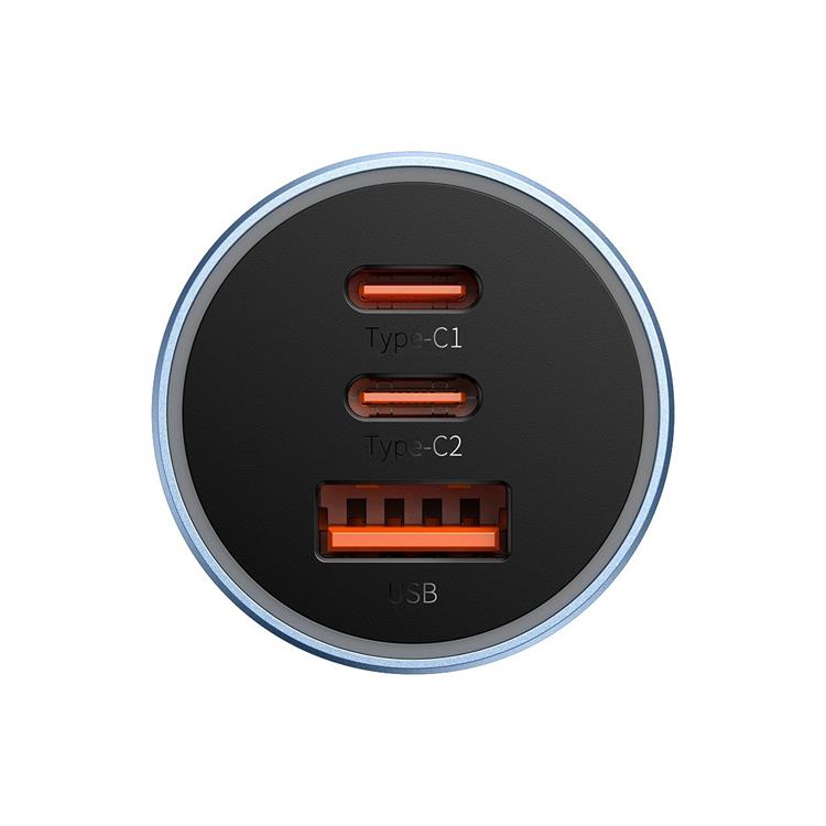 BASEUS - Baseus Golden Contactor Pro USB-A Billaddare + 2x USB-C 65W - Blå