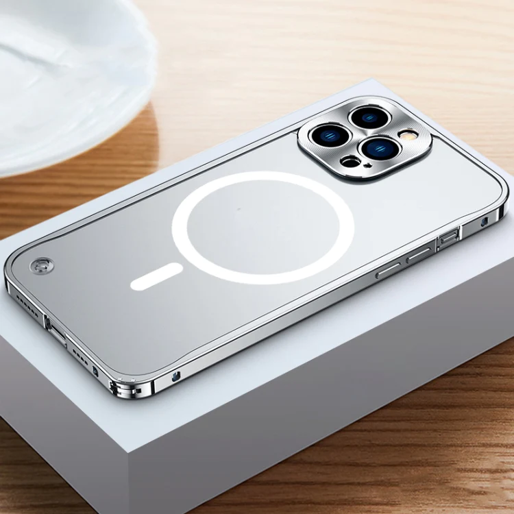 A-One Brand - iPhone 14 Pro Max Skal Magsafe Metall Frame - Silver
