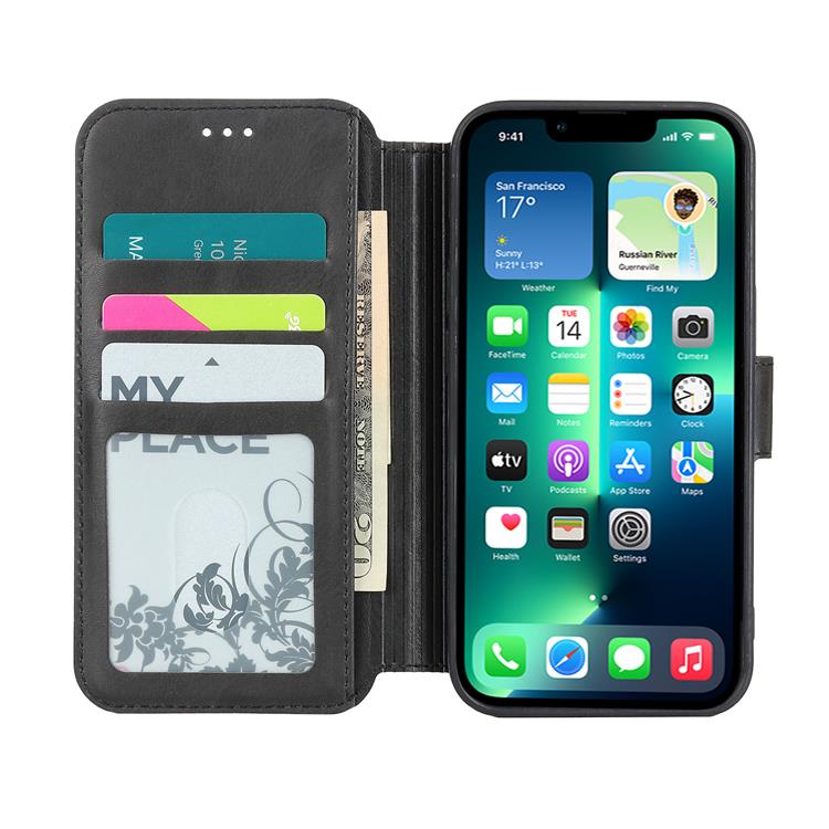 Boom - BOOM iPhone 14 Pro Plånboksfodral Calfskin - Svart