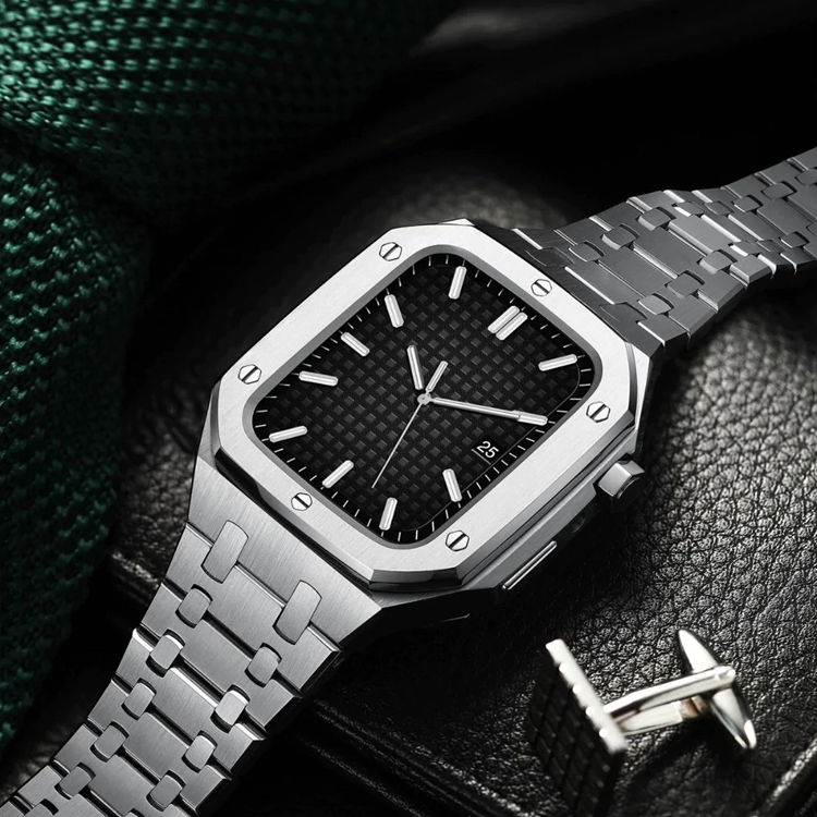 A-One Brand - Apple Watch 4/5/6/7/8/SE (44/45mm) Luxury Band Armor Stainless Steel - Silver
