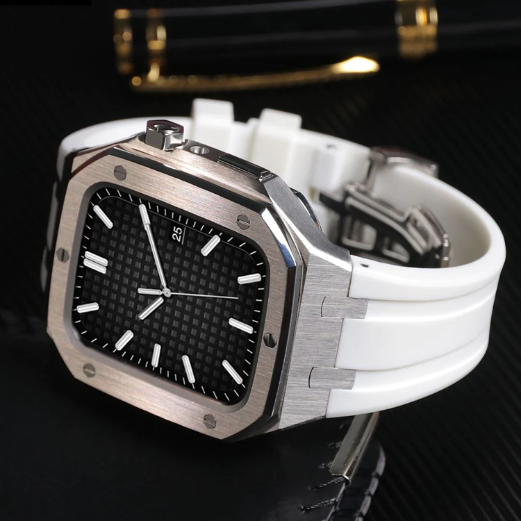 A-One Brand - Apple Watch 7/8 (45mm) Luxury Band Armor Stainless Steel - Rosa Guld/Grå