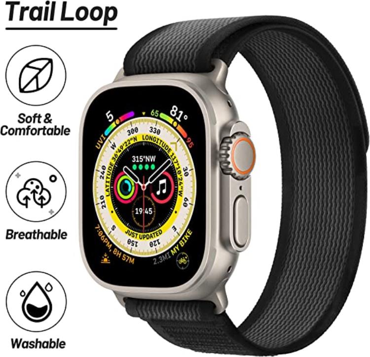 A-One Brand - Apple Watch 4/5/6/7/8/SE/Ultra (49/45/44/42mm) Trail Loop Band - Svart