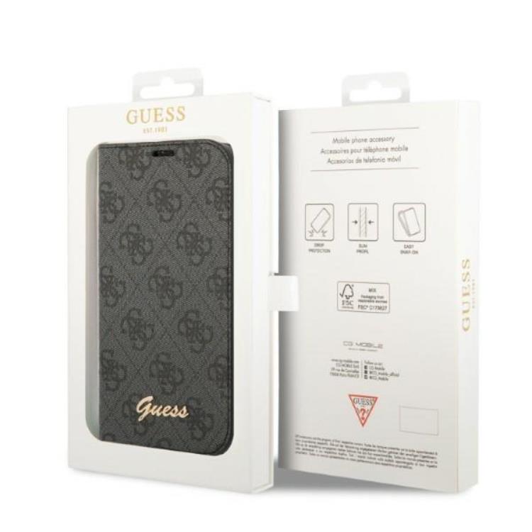 Guess - GUESS iPhone 14 Plus Plånboksfodral 4G Vintage Gold Logo - Svart