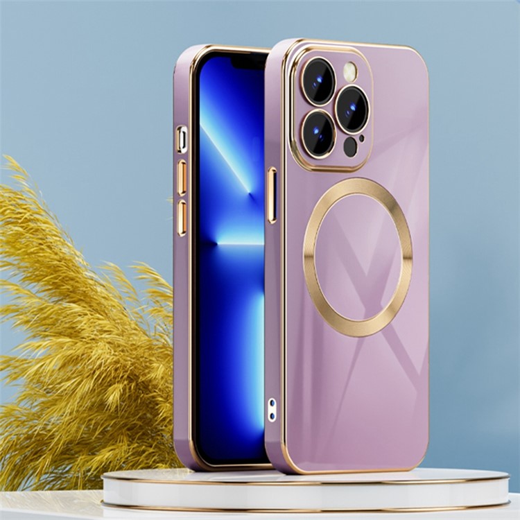 A-One Brand - iPhone 14 Pro Max Magsafe Skal Gold Edge - Lila