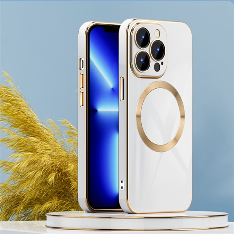 A-One Brand - iPhone 14 Pro Max Magsafe Skal Gold Edge - Vit