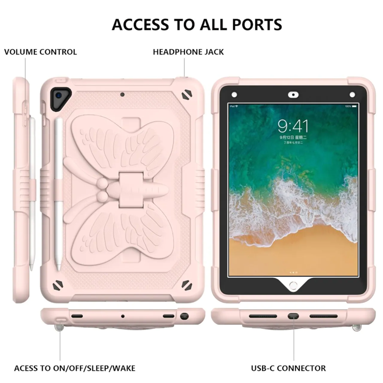 A-One Brand - iPad 9.7 (2017/2018/Air/Air2) Skal Butterfly Hybrid med Axelrem - Rosa