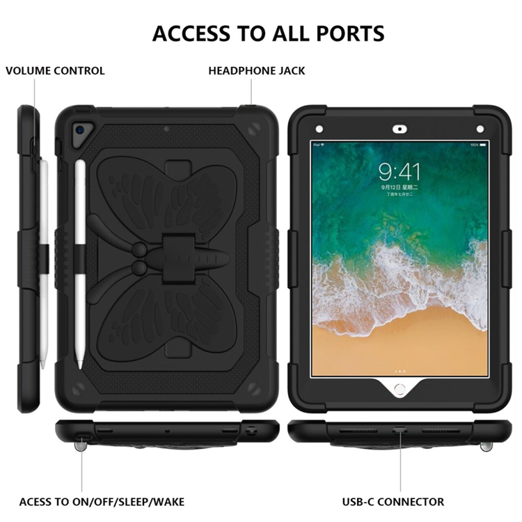 A-One Brand - iPad 9.7 (2017/2018/Air/Air2) Skal Butterfly Hybrid med Axelrem - Svart