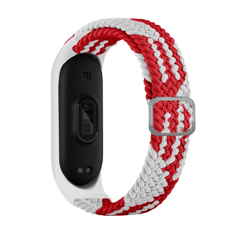 A-One Brand - Braided Ersättningsarmband till Xiaomi Mi Band 6/5/4/3 - Vit / Röd