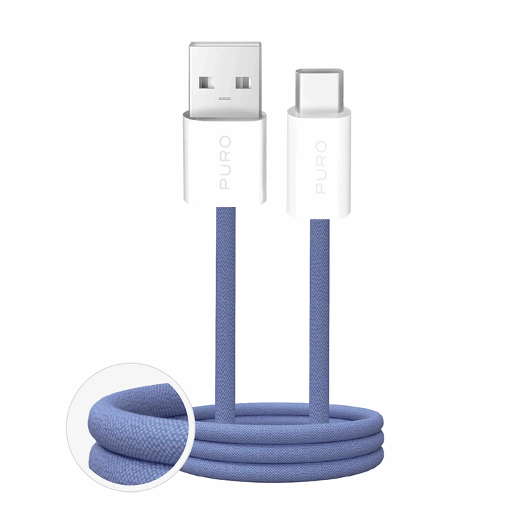 Puro USB-A - USB-C Kabel 1.5m Flätad Fabrik 2.0 10W - Blå