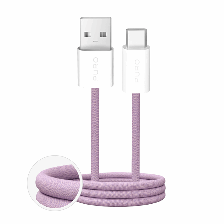 Puro USB-A - USB-C Kabel 1.5m Flätad Fabrik 2.0 10W - Rosa