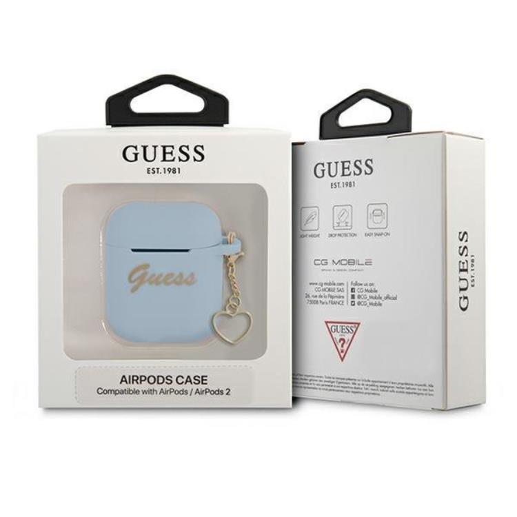Guess - Guess Silicone Heart Charm Collection Skal Airpods - Blå