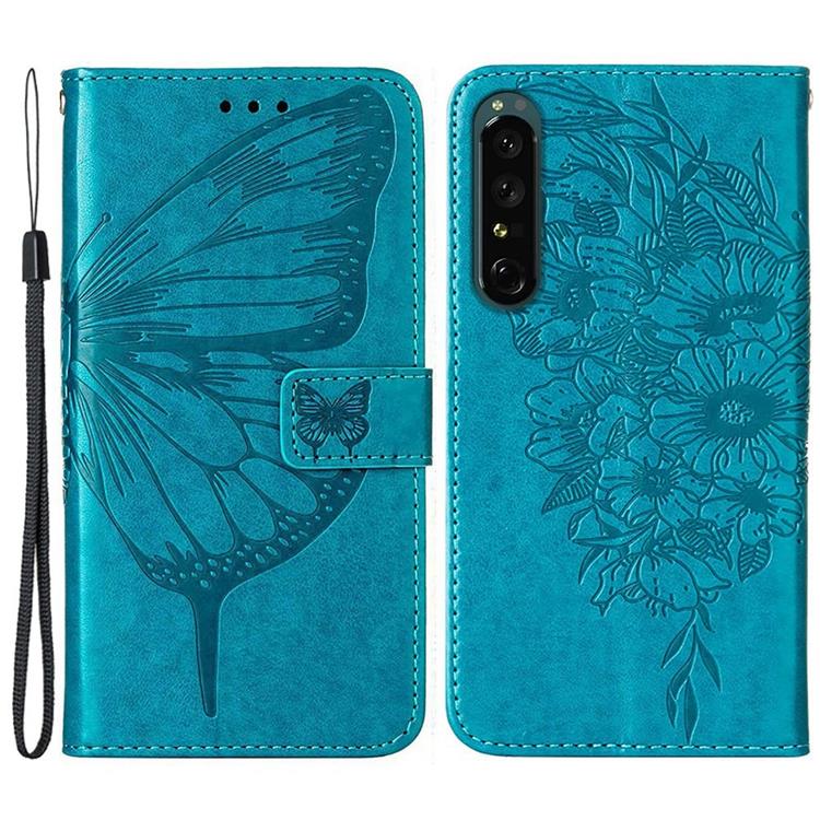 A-One Brand - Sony Xperia 1 IV Plånboksfodral Butterfly Flower - Blå