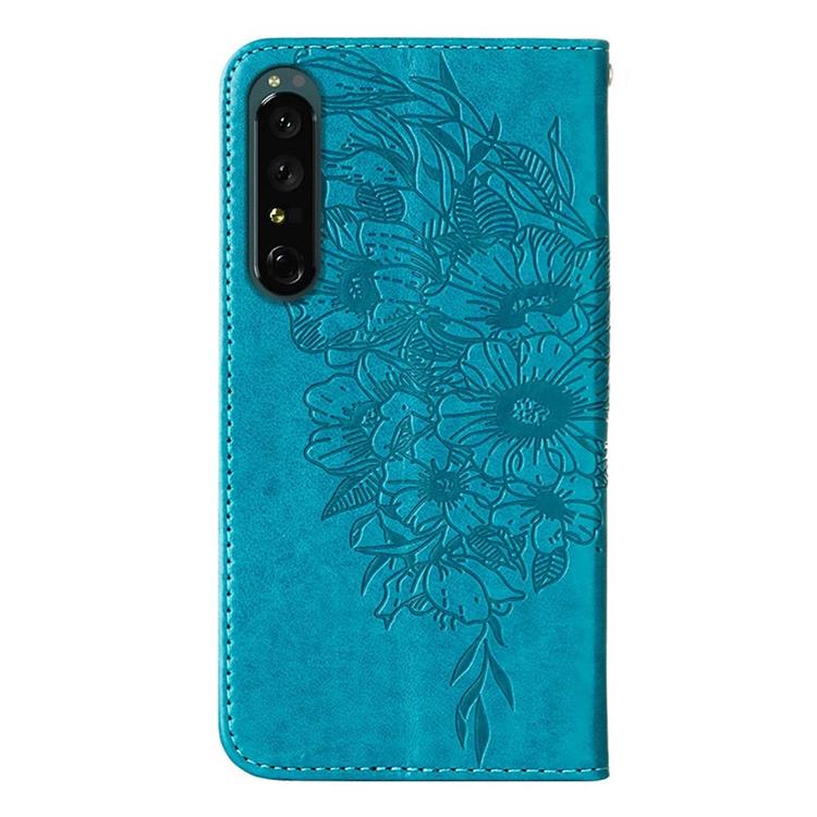 A-One Brand - Sony Xperia 1 IV Plånboksfodral Butterfly Flower - Blå