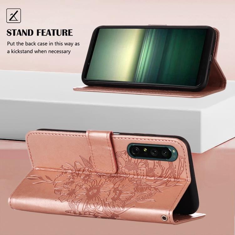 A-One Brand - Sony Xperia 1 IV Plånboksfodral Butterfly - Rosa Guld