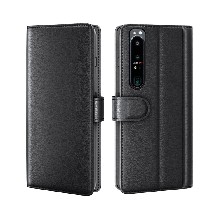 A-One Brand - Sony Xperia 1 IV Plånboksfodral Äkta Läder - Svart